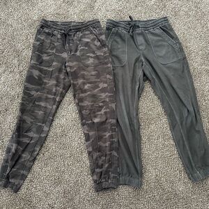 2 pairs of Athleta farallon joggers - camo & slate gray